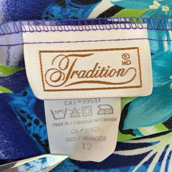 Vintage Tradition Pants Womens 12 Blue Green Floral Giraffes Patterned Flowy - Picture 6 of 8